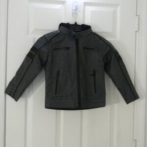 Distortion Faux Leather Boys Youth Moto Jacket Pockets Removable Hood NWT